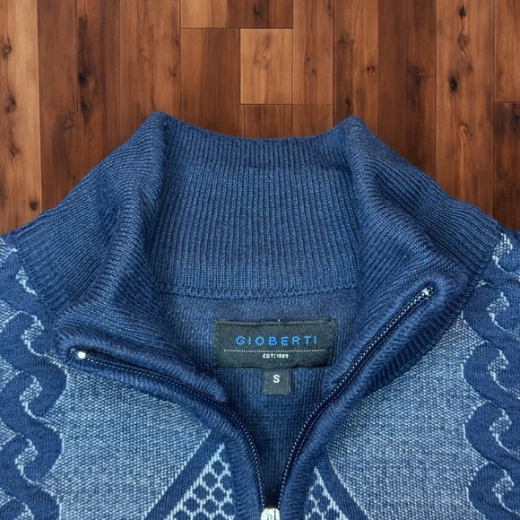 Gioberti Blue Tapestry Knit Full-Zip Sweater Men’s S - Picture 2 of 5